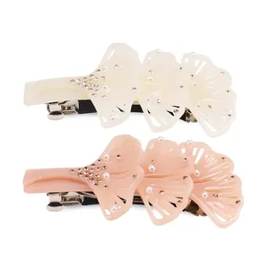 Barrette à Cheveux Élégante Feuille de Ginkgo Pince à Ressort en Acétate de Cellulose Avec Künstliche Perles Strass Accessoires Cheveux Femme