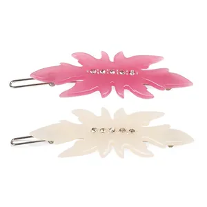 Haarspange aus Celluloseacetat in Blattform mit Strasssteinen für Damen im Y2K-Stil Frosch-Clip Rosa Cremeweiß Haarschmuck
