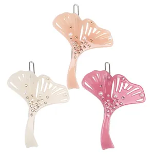 Barrette à Cheveux Élégante en Acétate de Cellulose Feuille de Ginkgo Avec Strass Fausse Künstliche Perle Épingle à Cheveux Femme