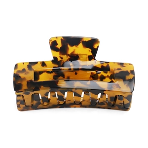 Minimalist rectangular hollow tortoise shell hair claw clip with amber acetate pattern