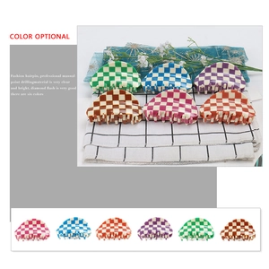Set of six colorful checkered acetate hair claws in green, blue, purple, and vibrant tones