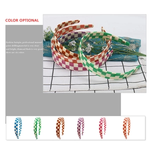 Colorful checkered resin headband with glitter finish available in six vibrant colors