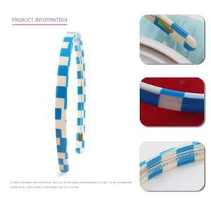 Blue and white checkerboard acetate headband with anti-slip inner teeth for women