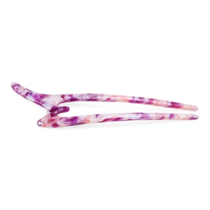 U-shaped leopard tortoise acetate hair pin in purple marbling pattern for women