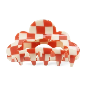 Hollow red and white checkered checkerboard hair claw clip with wavy edge for women