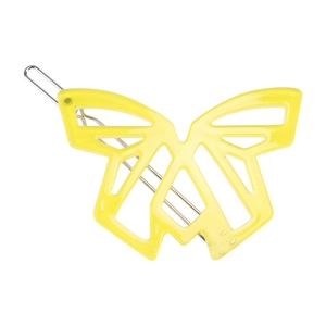 Pince à cheveux papillon en acétate jaune vif avec design géométrique et clip en métal