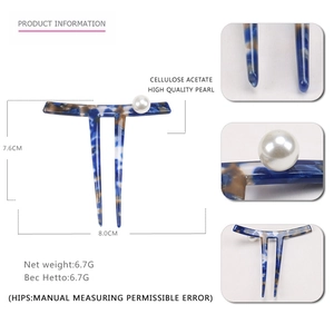 Ink pattern cellulose acetate hair stick with high-quality pearl and two-prong design