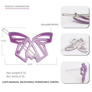 Barrette papillon évidée violette en acétate de cellulose avec fermoir en métal argenté