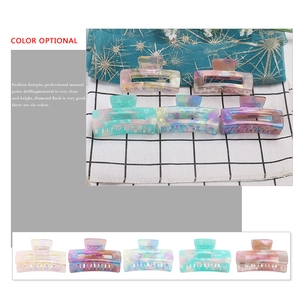 Colorful acetate claw clip with marble texture and hollow rectangular design for thick hair