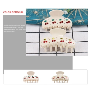 Exquisite resin cherry shark hair claw with sparkling rhinestones for women's hairstyling