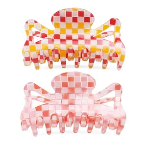 Pince à Cheveux Girafe en Acétate de Cellulose Fait à la Main Motif à Carreaux Grande Pince à Cheveux Géométrique Grille Accessoire Tendance Femme