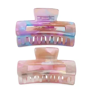 Korean Style Cellulose Acetate Marble Pattern Hair Claw Clip For Women Vintage Rectangular Shark Clip Trendy Hair Accessory
