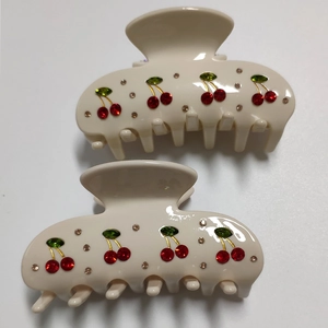 Sweet Acetate Hair Claw Clip With Rhinestone Cherry Pattern Handmade Hair Accessory For Women Girls Personal Fashion Style