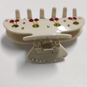 Sweet cherry hair claw clip in cream white with sparkling rhinestones for women