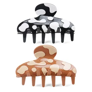 Vintage Cow Print Cellulose Acetate Hair Claw Clip Large Animal Spotted Pattern Fashion Hair Styling Accessories For Women
