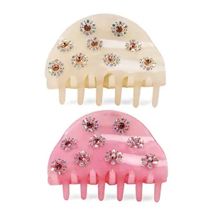 Acrylic Rhinestone Hair Claw Clip Elegant Semi-Circle Hair Catch Hair Barrettes For Women Wedding Party Hair Accessories