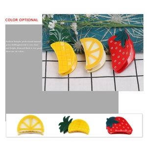 Sweet fruit acrylic hair clips set featuring strawberry, lemon and pineapple shapes