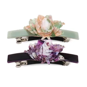 Eleganter Blumen Celluloseacetat Haarspange Mit Strass Handgemachte Koreanische Mode Feder Haarspange Für Damen Täglich Haarschmuck