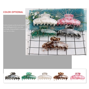 Set of six colorful rhinestone acetate shark hair clips with tortoiseshell and marble patterns