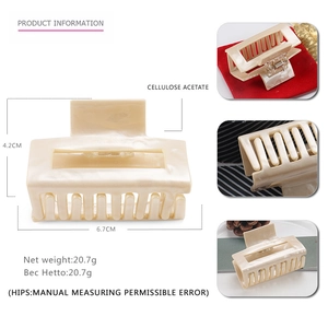 Elegant medium square pearl marble hair claw clip in beige acetate for women hair styling