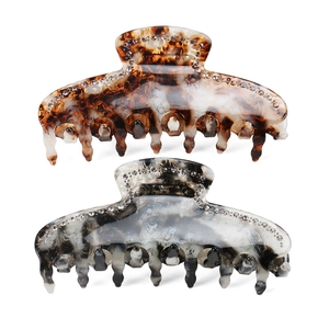 Set of large acetic acid hair claws in tortoiseshell and black-white marble with rhinestones