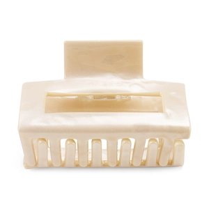 Medium square pearlescent hair claw clip in ivory cream color with marble texture