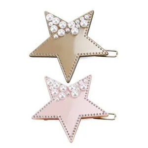 Korean Style Star Shaped Acetate Hair Clip With Faux Artificial Pearls Elegant Side Barrette For Women Fashion Hair Jewelry