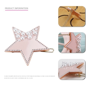Star-shaped acetate hair clip with pearls for women, minimalist pink styling accessory