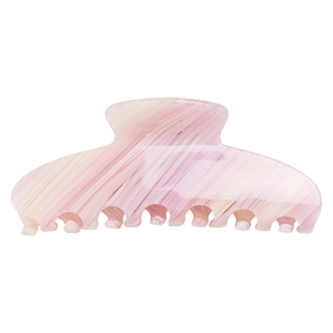French style large marbled acetate hair claw clip with pink and cream stripes