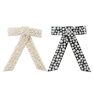 Vintage Velvet Bow Hair Clip With Faux Artificial Pearls Elegant Bowknot Spring Clip For Women Party Wedding Hair Accessories