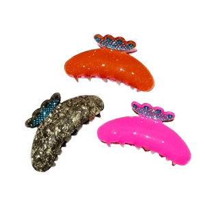 Vintage Acetate Hair Claw Clip With Rhinestones Large Marbling Shark Clip For Women Elegant Hair Styling Accessories