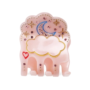 Cloud-shaped pink acetate hair claw clip with rhinestones, star and moon pattern