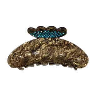 Golden marble acetate hair claw clip with light blue rhinestones for women