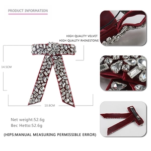 Red velvet bow hair clip with sparkling rhinestones, 14.5cm large spring tail clip