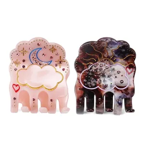 Vintage Cellulose Acetate Cloud Hair Claw Clip Rhinestone Inlaid Celestial Moon Sun Star Patterns Hair Accessories For Women