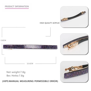 Minimalist purple glitter acrylic hair clip with gold metal spring clamp for women