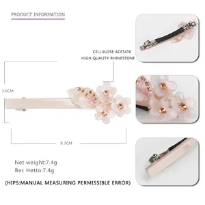 Blumen-Haarspange aus Celluloseacetat mit Strasssteinen und elegantem rosa Finish