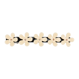 Barrette à cheveux élégante ornée de cinq fleurs crème et de strass brillants décoratifs