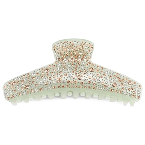 Elegante pinza per capelli in resina verde menta con strass scintillanti a fiori