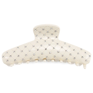 Retro cream white acetate shark hair claw clip with lattice pattern and inlaid rhinestones