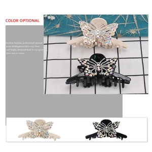 Pinces à cheveux papillon élégantes en acétate avec strass en noir et beige