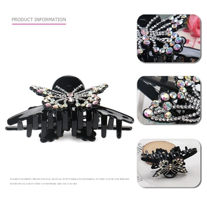 Grande pince à cheveux élégante en acétate avec strass brillants et motif papillon chic