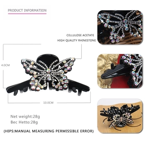 Grande pince à cheveux papillon élégante en acétate avec strass colorés pour femmes