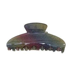 Elegant large acrylic hair claw clip with rainbow gradient and shimmering glitter finish