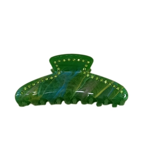 Elegante pinza per capelli in acrilico verde smeraldo marmorizzato con strass