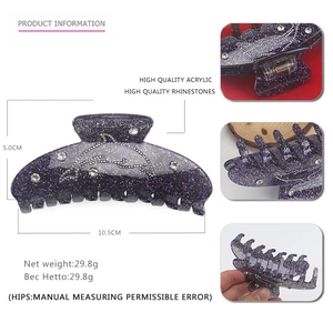 Grande pince à cheveux en acrylique violet pailleté avec motif dauphin en cristaux