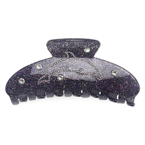 Pince à cheveux dauphin violette avec paillettes, strass et finition acrylique