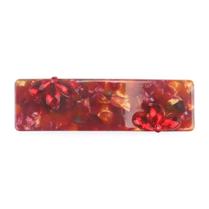 Large acetate hair clip with red crystal flowers and tortoiseshell pattern for women