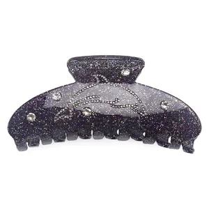 Grande Pince à Cheveux Dauphin Violet Paillettes Acrylique Strass Fait à la Main Accessoires de Cheveux Mode Femme