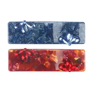Fashion Acetate Large Hair Clip Rhinestone Flower Spring Clip Marble Pattern Ponytail Hairpin Women Hair Accessories